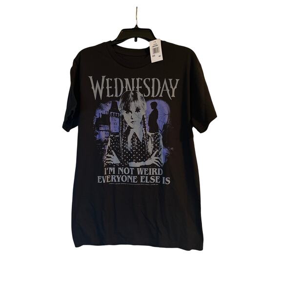 NWT Mad Engine Global Black T Shirt Wednesday Addams I'm Not Weird Size Medium - Picture 1 of 4